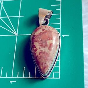 Leopard skin Jasper teardrop shape Silver-plated pendant. Need a Waxed cord?